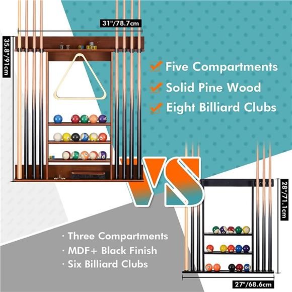 Pool Cue Rack, Pool Stick Holder Wall Mount, 8 Pool Cue Holder Wall Cue Rack - Picture 5 of 6